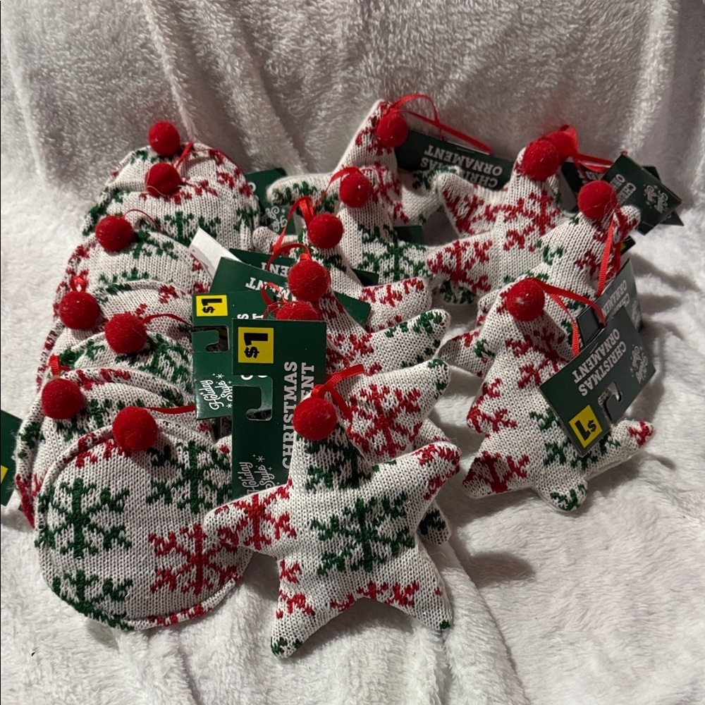 Christmas Knit Ornaments with Red and Green Patterns